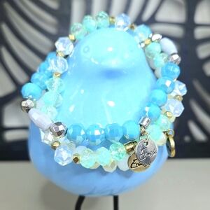 Erimish Turquoise Blue Frosted White Faceted Glass Beaded Bracelets